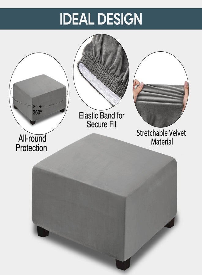 NeColorLife غطاء عثماني مخملي من NeColorLife، غطاء عثماني مربع للتخزين، غطاء سميك قابل للتمدد، غطاء مسند قدم مع شريط مطاطي للعثماني المستطيل والمربع (حجم كبير، رمادي داكن) - Image 2